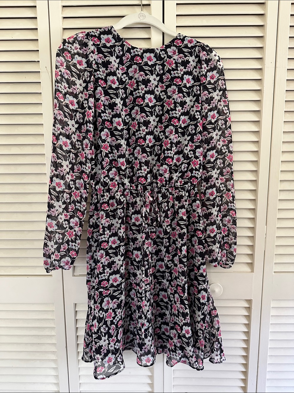 Banana Republic Black Floral Summertime Lightweight Long-Sleeve Dress